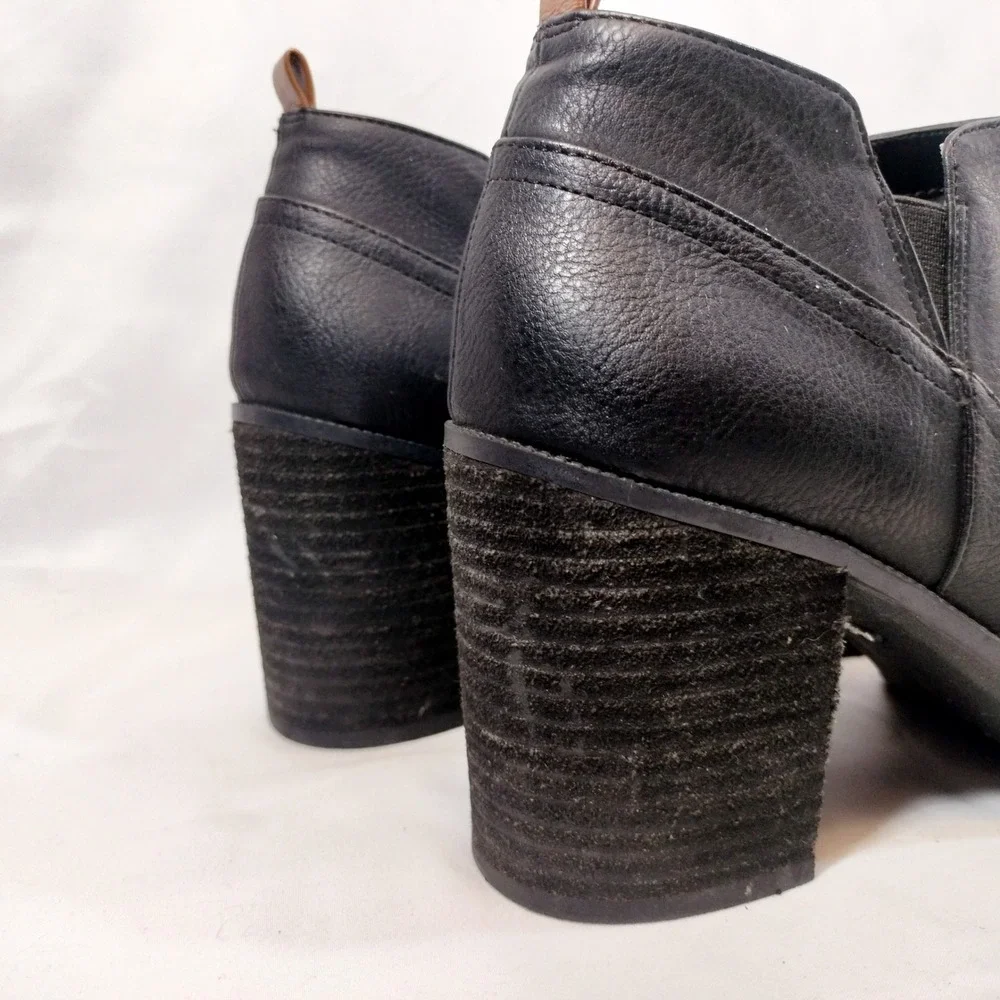 Dr. Scholls Black Ankle Boots; Block Heel Faux Leather Be Energized Size 8.5M
